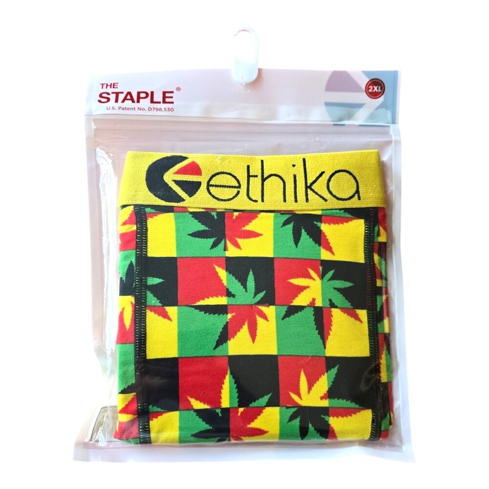 Ethika The Staple Rasta 420 Boxer Briefs Mens 2XL Checkered Leaf Print Underwear